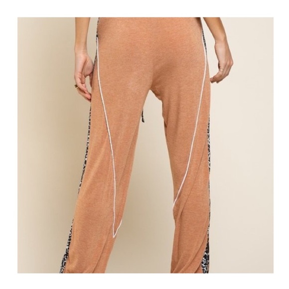 💝Boutique~ POL🐆Animal Print Trim Burnt Topaz Joggers - Picture 7 of 7